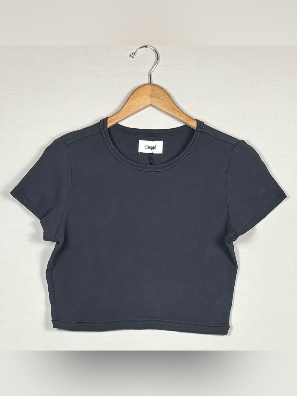 Elwood Organic Cotton Crop Top Large Charcoal Gray Short Sleeve Crewneck Y2K Tee